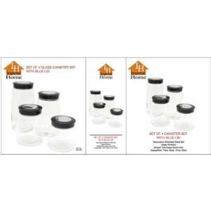  Clear Glass Canister Set w/Black Plastic Lid Case Pack 4 