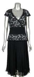   Collection Womens Black White Beaded Lace V Neck Cap Sleeve Dress 12