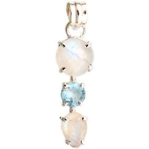  Twin Rainbow Moonstone Pendant with Blue Topaz   Sterling 