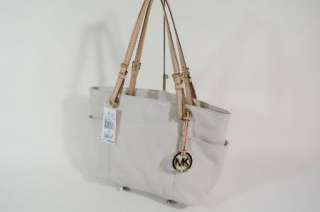 Michael Kors Jet Set Items Vanilla Leather Top Zip Tote Handbag  