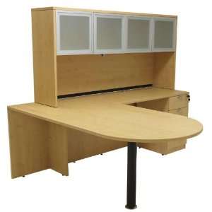  Maple Peninsula L Shaped Desk w/Hutch