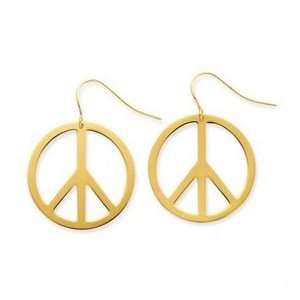    14k Yellow Gold Peace Sign Dangle Earrings in Gift Box Jewelry
