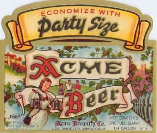 Acme Brewing Co. Vintage IRTP Beer Label Party Size  
