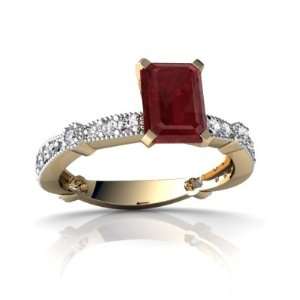  14K Yellow Gold Emerald cut Genuine Ruby Engagement Ring 