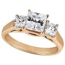 Princess Cut 3 Stone Diamond Engagement Ring Rose Gold  