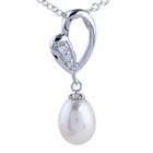 Pugster Delicate Heart Dangling Pearl Sliver Pendant Necklace