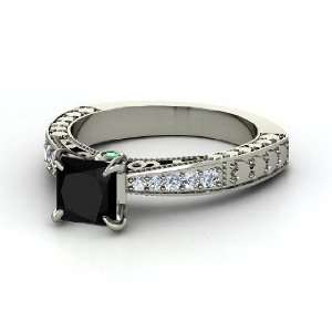  Megan Ring, Princess Black Onyx Platinum Ring with Diamond 