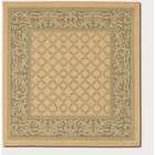   Square Area Rug Transitional Style with Green Border in Natural