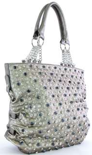 Fashion Chained Handle Purse   Rhinestone & Bead adorned Shoulder bag 