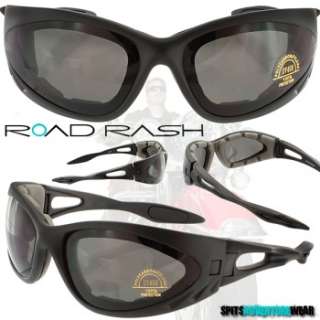 Road Rash Foam Padded LARGE Frame Motorcycle Sunglasses Various Lenses 