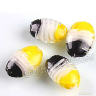 1String New Wholesale Oval Yellow Lines Murano Lampwork Loose Beads 