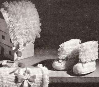 Vintage Crochet PATTERN Baby Boots Sacque Bonnet Bootie  