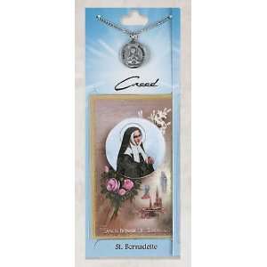  Prayer Card with Pewter Medal St. Bernadette Jewelry