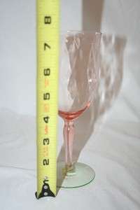 VINTAGE TALL PINK AND GREEN DIAMOND OPTIC WATERMELON GLASS GOBLET EX 