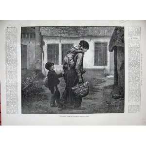  1887 Edouard Frere Widow Mother Children Basket Art