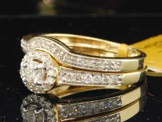   GOLD ROUND CUT DIAMOND ENGAGEMENT RING BRIDAL SET WEDDING BAND  