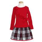 Bonnie Jean Red Ribbon Top Reversible Plaid Skirt Set Baby Girls 12M