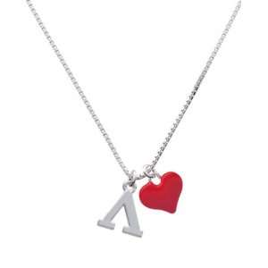  Greek Letter Lambda and Red Heart Charm Necklace 