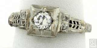 ANTIQUE 18K WHITE GOLD 0.27CT DIAMOND FILIGREE WEDDING RING  