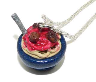 Miniature Spaghetti & Meatballs Clay Charm Necklace  