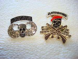   Special Forces AIRBORNE Team SKULL, Set Of 2 Vietnam War Lapel Pins
