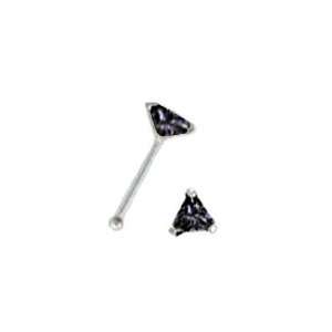   Silver Nose Bone Ring 3mm Black Triangle CZ 22G FREE Nose Ring Backing