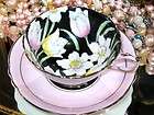 SIMPLY Exquisite Paragon TULIP CHINTZ BLACK HP PINK Tea Cup and Saucer