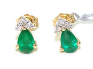 New 14kt Gold Emerald Diamond Cluster Stud Earrings  