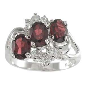    NEW 925 Sterling Silver CZ Genuine Red Garnet Ring Jewelry