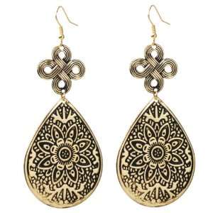 Cute Exotic Spring Summer Asian Design Dangle Earrings in Gold Black 