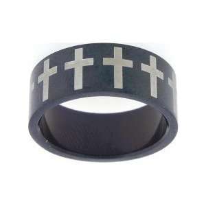  Wide Black Stainless Steel Ring Embellished with White 
