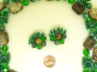   Germany Molded Green Bead Demi Set Vintage Necklace Earrings  