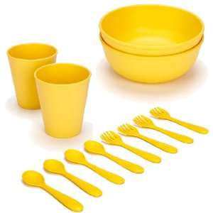   Spoons and Forks with 2 Pack Tumblers and 2 Pack Bowls Yellow Set