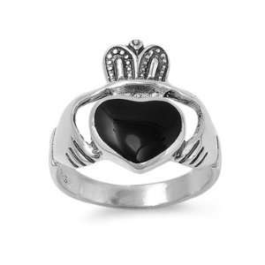  Sterling Silver Black Onyx Claddagh Ring Size 8 Jewelry