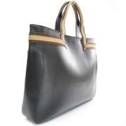 GUCCI Smooth Leather Web Detail Tote Bag Black GG  
