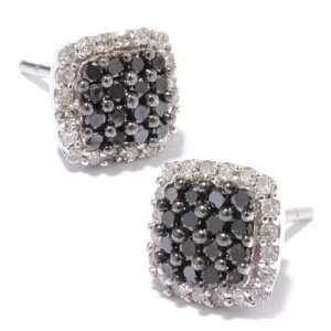    14K White Gold Black & White Diamond Square Stud Earrings Jewelry