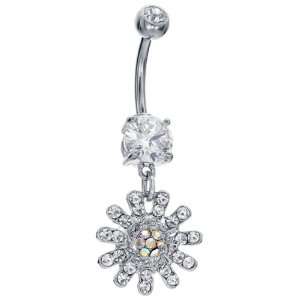  Clear & AB Stunning CZ Snowflake Dangle Belly Button Navel 