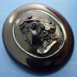 ANTIQUE VICTORIAN REAL WHITBY JET MOURNING CAMEO BROOCH  