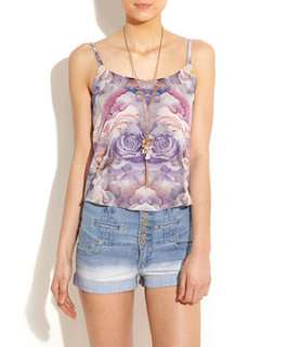 Purple (Purple) Purple Mirrored Floral Camisole  248492656  New Look