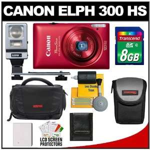  Canon PowerShot 300 HS Digital Elph Camera (Red) with 8GB 