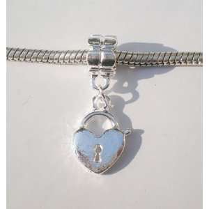  Pd1 Silver Heart Lock Dangle Bead Fit European Charm 