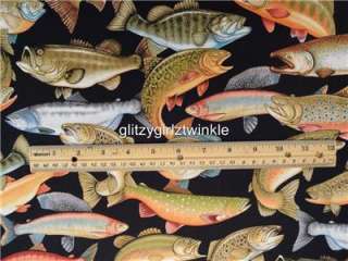 New RJR Freshwater Fish Salmon Bass Speckled Trout Crappie Fabric BTY 