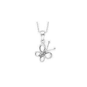  Young Girls Sterling Silver Butterfly Diamond Pendant (14 