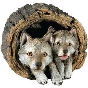  Sandicast® Wolf Pups in Log Statue