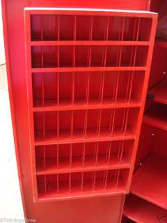 vintage RED MIGHTY AUTO TOOL WALL CABINET BOX W/ 5 SHELF  SNAP ON CLIP 