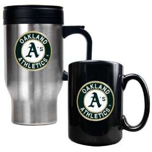 Oakland Athletics Travel Mug & Ceramic Mug Set   Primary Logo  