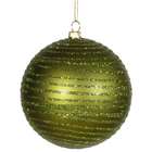 VCO Olive Matte Glitter Stripes Shatterproof Christmas Ball Ornament 8 
