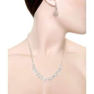   Marquise Shape Accent Rhinestones Formal Wedding Necklace Set Jewelry