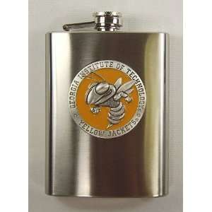   Yellow Jackets 8 oz Stainless Hip Flask with Enamel & Pewter Logo