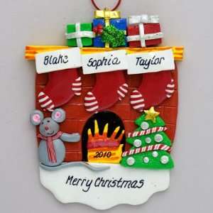 Fireplace (3) Stockings Personalized Claydough Christmas Ornament 